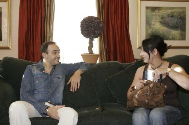 Sara Zantout interviewing Saber Rebai during a cultural event in Beirut